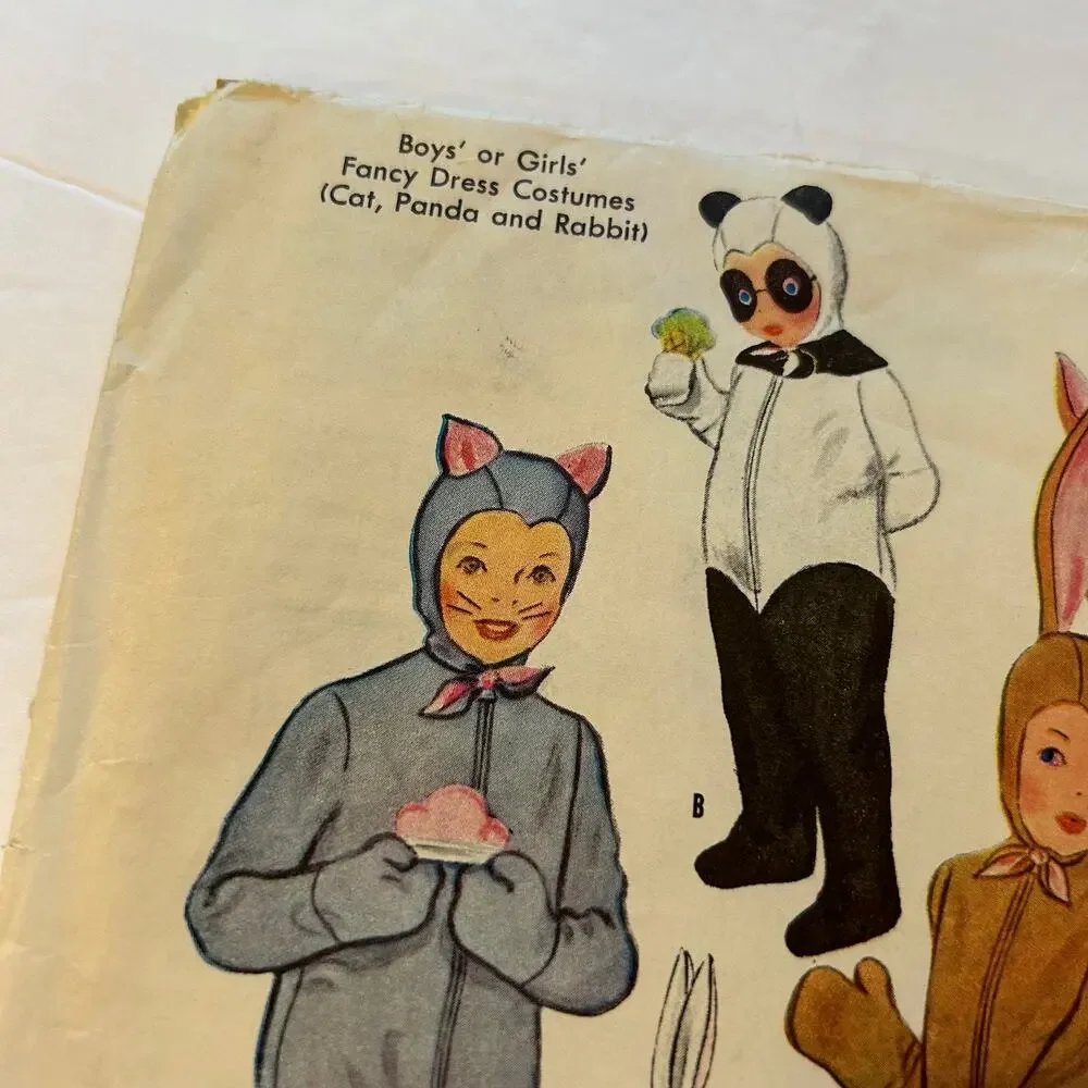McCalls Vintage 1940's Pattern #1485 Kids Costumes Cat, Panda, Rabbit Size‎ 10